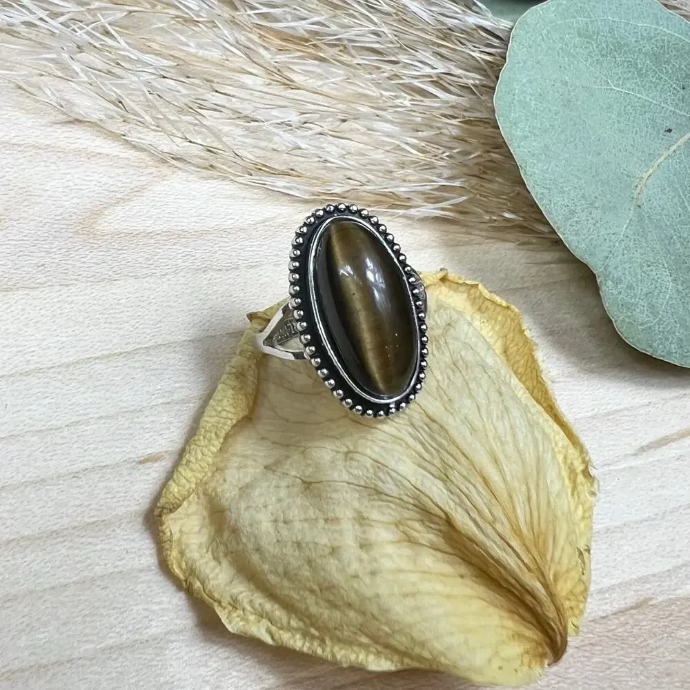 Vintage Clark and Coombs C&C Sterling Silver Elongated Agate Ring Size 4.75